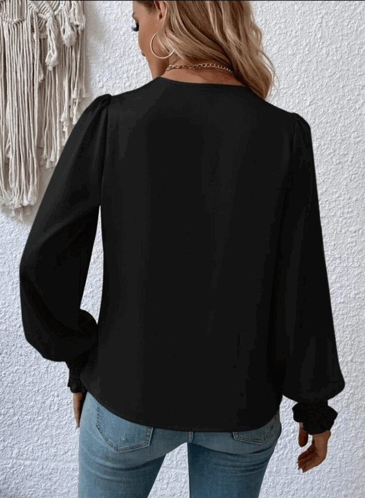 Elegant Black Blouse With Bishop Sleeves