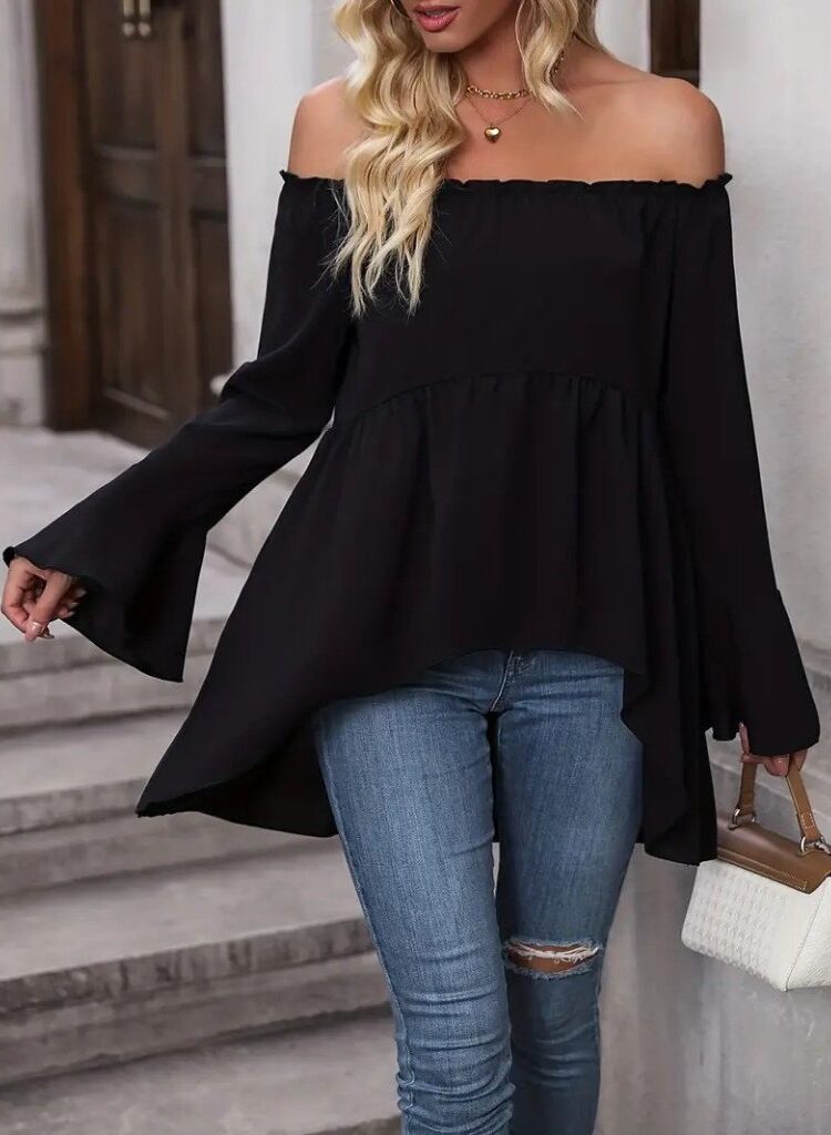 Blouse With Bell Sleeves And Off Shoulder Neck