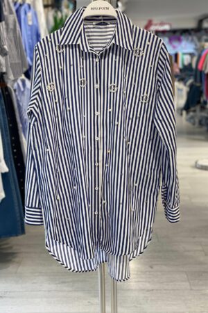 Navy Blue Casual Elegant Shirt With Notched Neck - Brand: MISS POEM - Women & Kids, Baby Clothes Wholesale - Globality Store