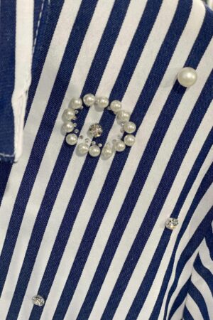 Navy Blue Casual Elegant Shirt With Notched Neck - Brand: MISS POEM - Women & Kids, Baby Clothes Wholesale - Globality Store