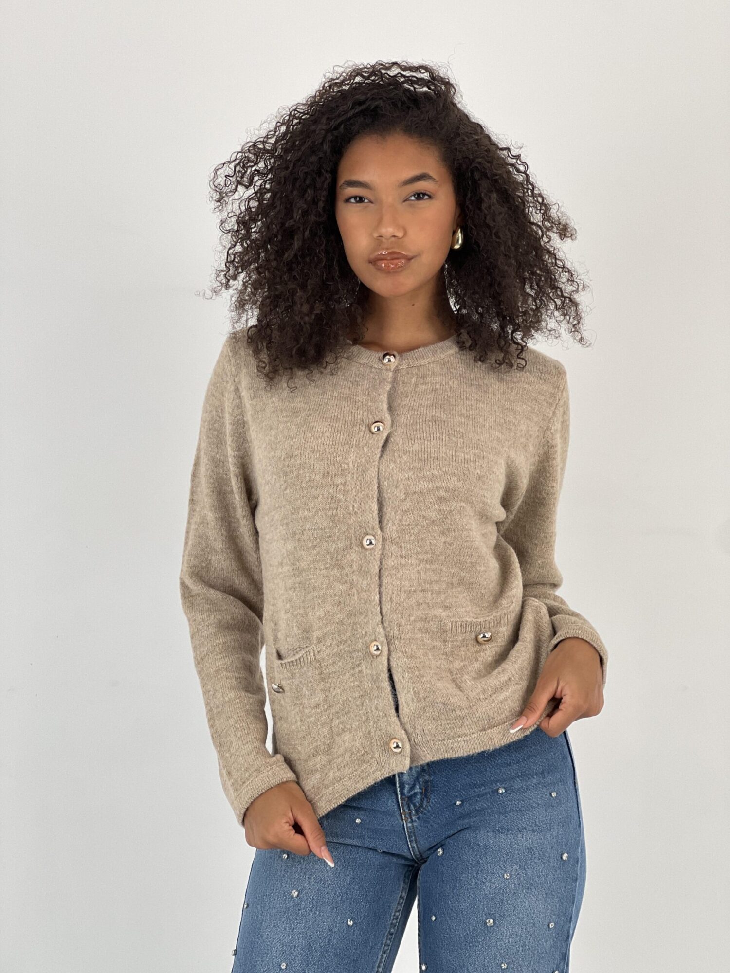 Beige Casual Elegant Cardigan With Patch Pocket - Brand: MISS POEM - Women & Kids, Baby Clothes Wholesale - Globality Store
