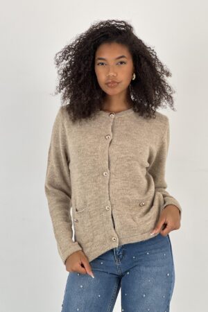 Beige Casual Elegant Cardigan With Patch Pocket - Brand: MISS POEM - Women & Kids, Baby Clothes Wholesale - Globality Store