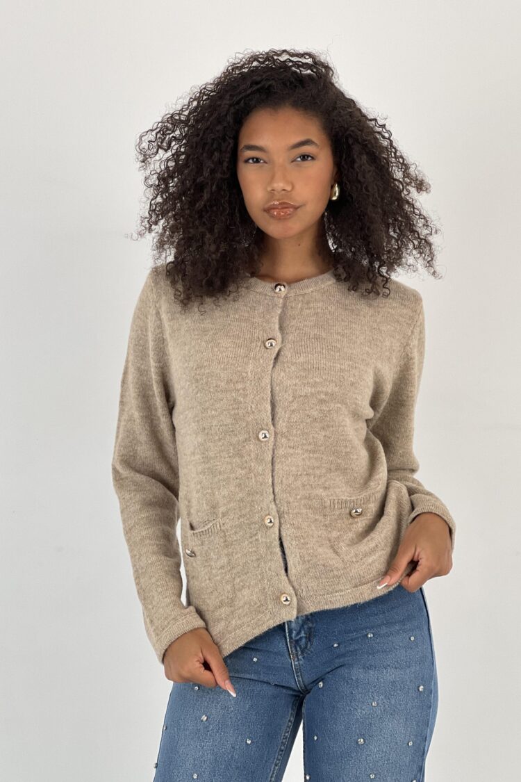 Beige Casual Elegant Cardigan With Patch Pocket - Brand: MISS POEM - Women & Kids, Baby Clothes Wholesale - Globality Store