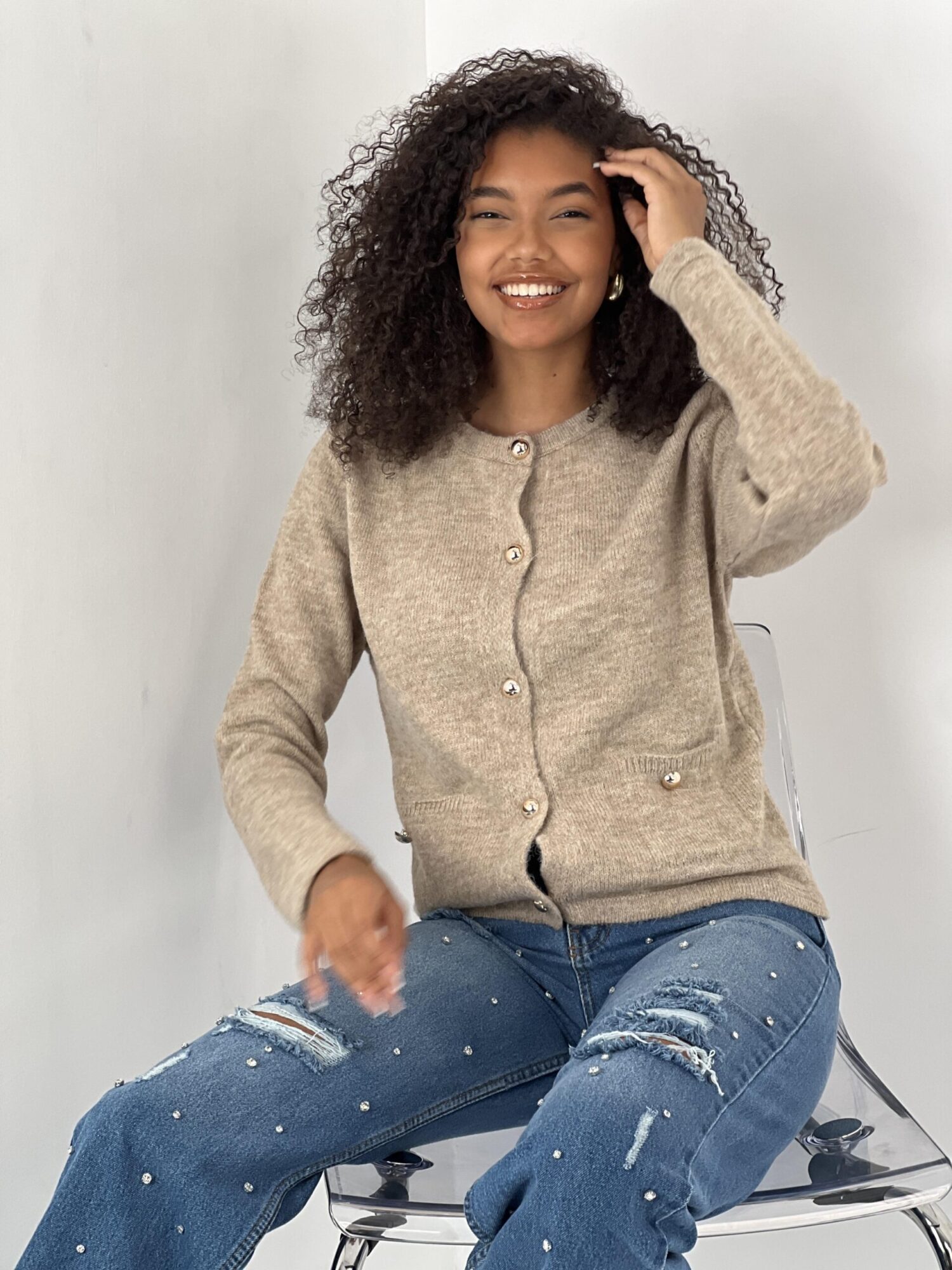 Beige Casual Elegant Cardigan With Patch Pocket - Brand: MISS POEM - Women & Kids, Baby Clothes Wholesale - Globality Store