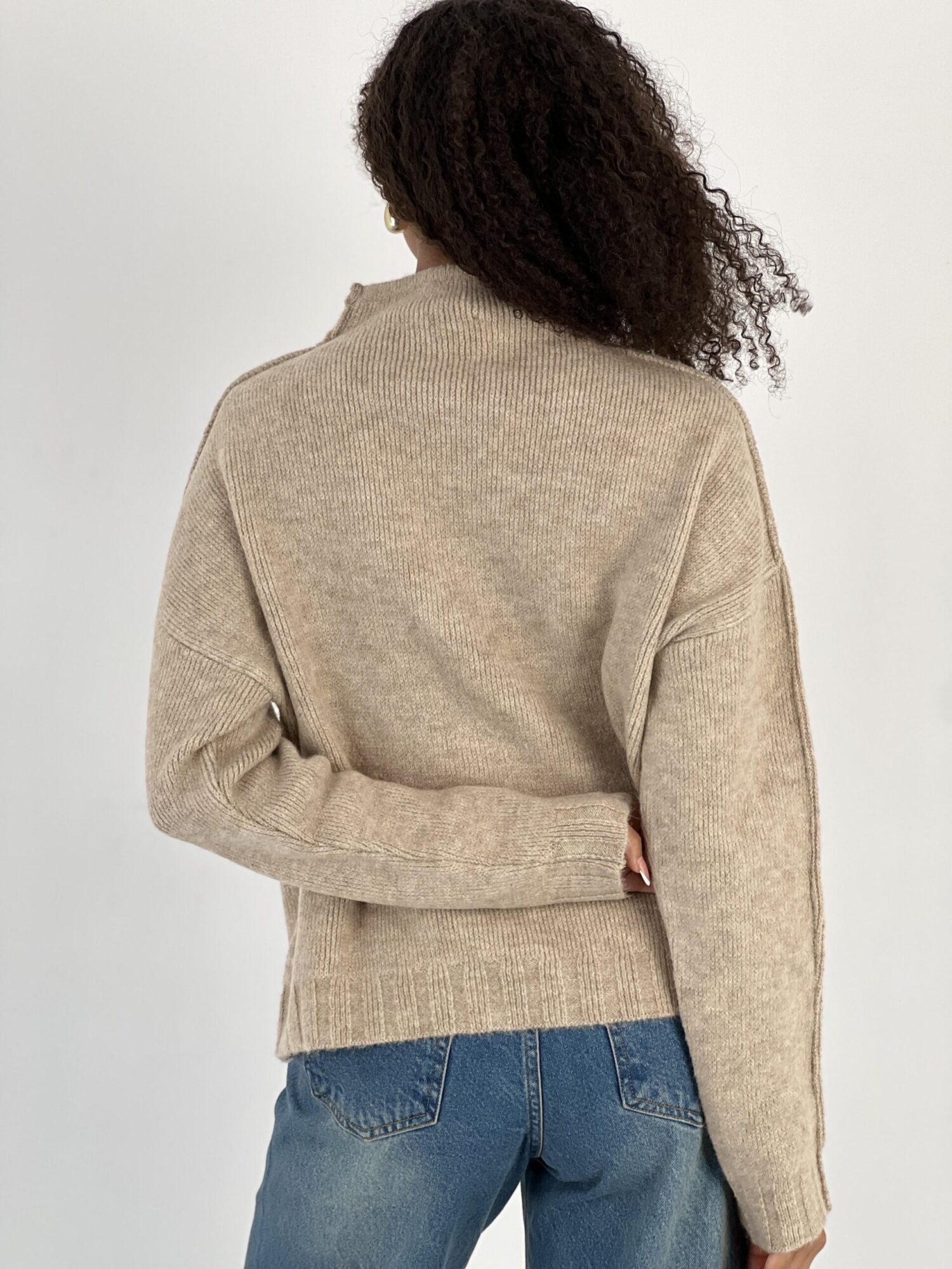 Beige Oversized Fit High Neck Sweater - Brand: MISS POEM - Women & Kids, Baby Clothes Wholesale - Globality Store