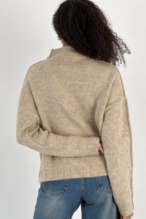 Beige Oversized Fit High Neck Sweater - Brand: MISS POEM - Women & Kids, Baby Clothes Wholesale - Globality Store