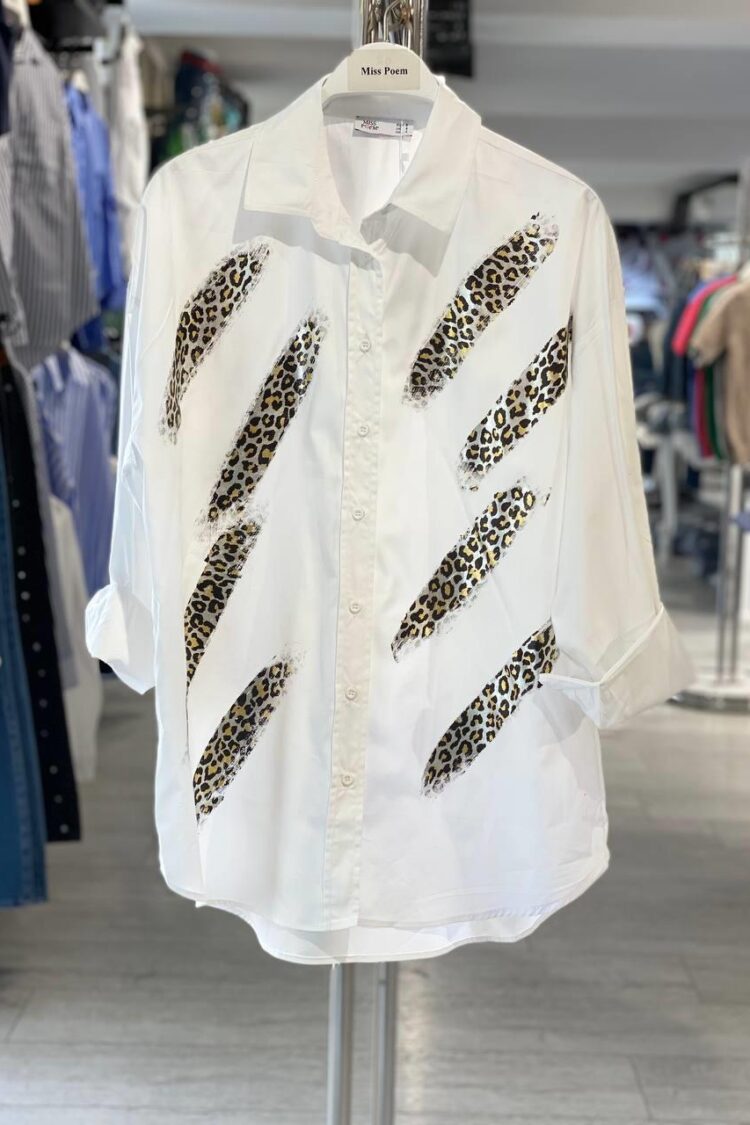 White Leopard Print Casual Oversized Shirt - Brand: MISS POEM - Women & Kids, Baby Clothes Wholesale - Globality Store