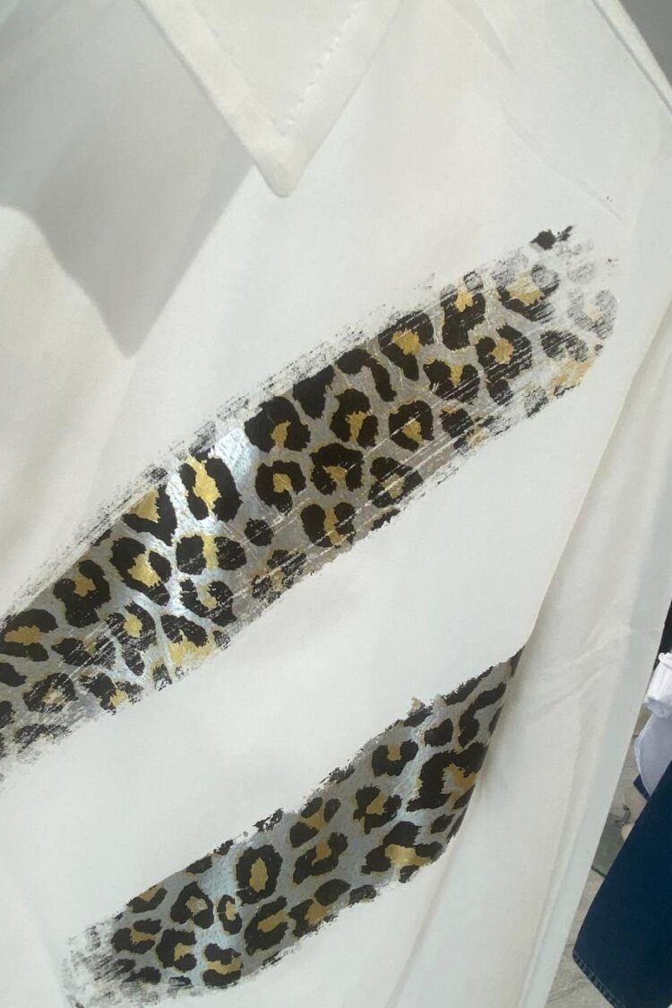 White Leopard Print Casual Oversized Shirt