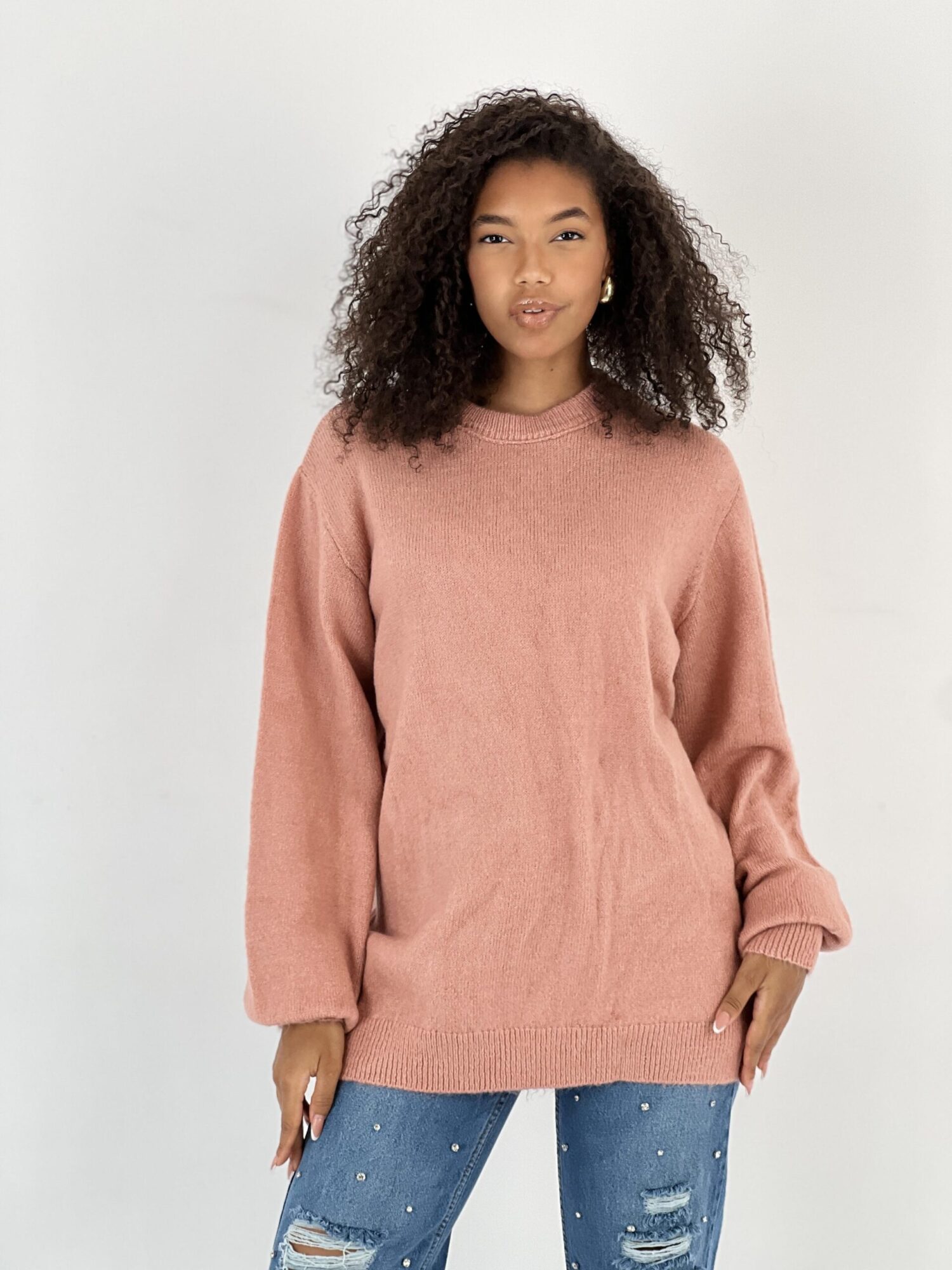 Pink Oversized Fit Sweater With Round Neck - Brand: MISS POEM - Women & Kids, Baby Clothes Wholesale - Globality Store