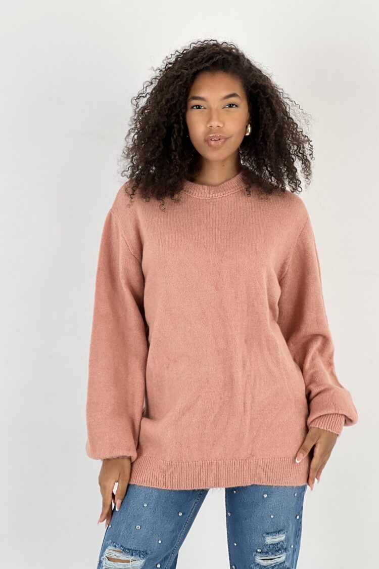 Pink Oversized Fit Sweater With Round Neck - Brand: MISS POEM - Women & Kids, Baby Clothes Wholesale - Globality Store