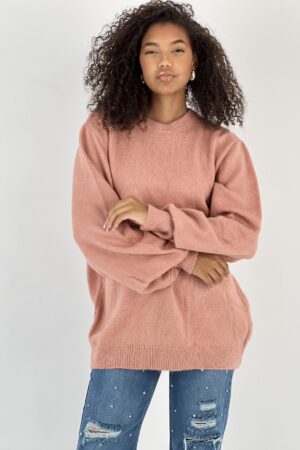 Pink Oversized Fit Sweater With Round Neck - Brand: MISS POEM - Women & Kids, Baby Clothes Wholesale - Globality Store