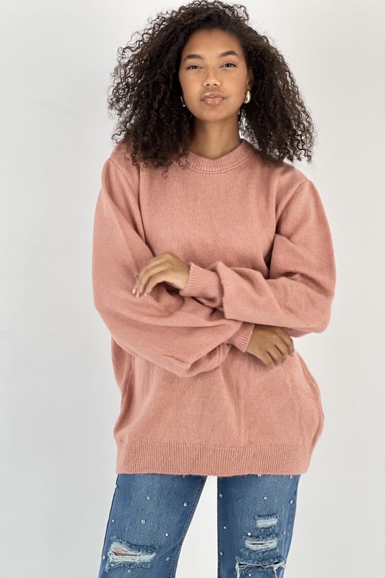 Pink Oversized Fit Sweater With Round Neck