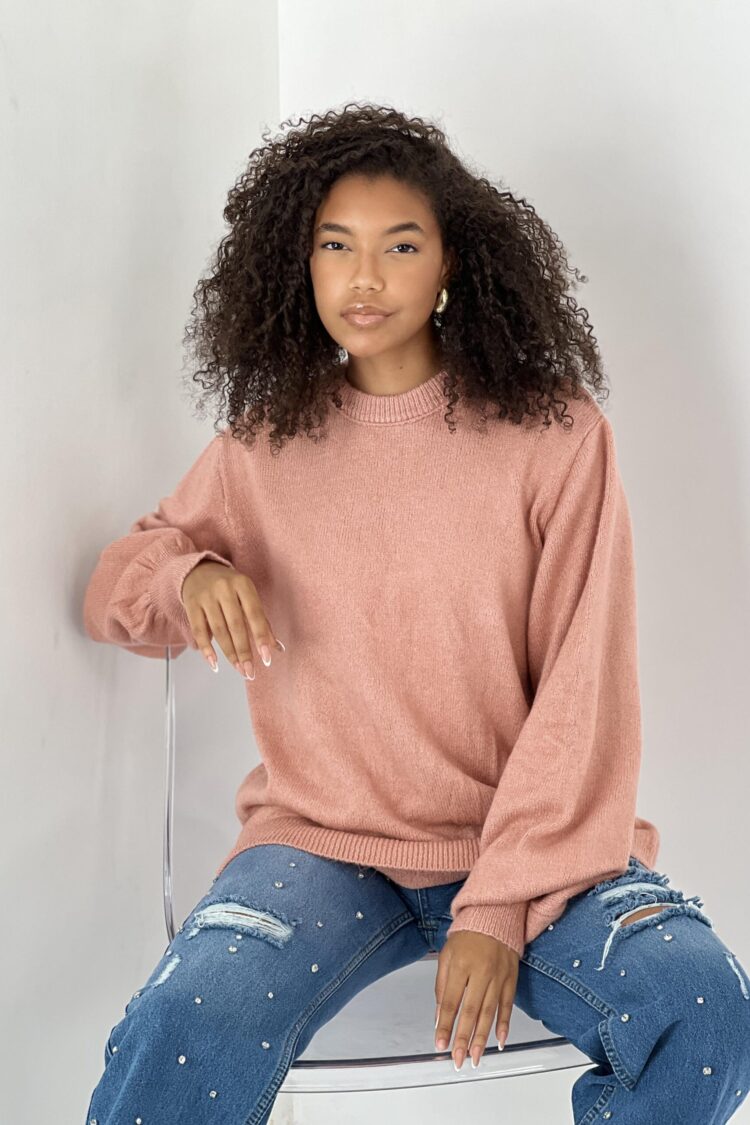 Pink Oversized Fit Sweater With Round Neck