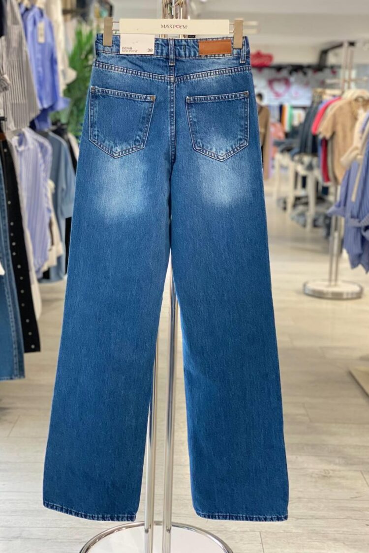 Blue Mom Jeans Wide Leg High Waist Buttoned