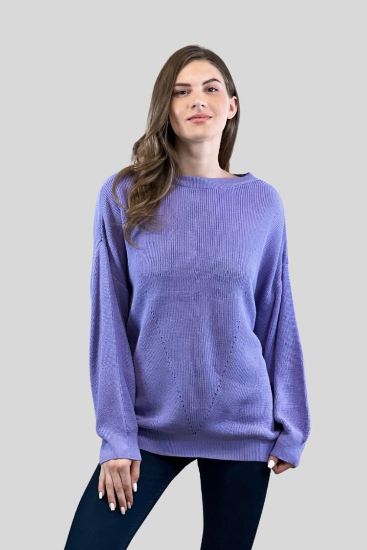 Purple Oversized Fit Sweater With Boat Neck - Brand: MISS POEM - Women & Kids, Baby Clothes Wholesale - Globality Store
