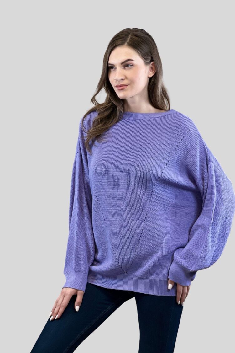 Purple Oversized Fit Sweater With Boat Neck