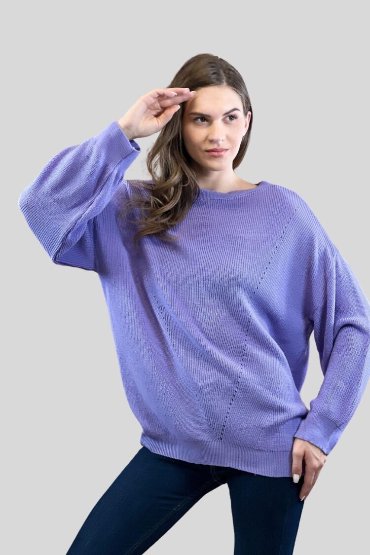 Purple Oversized Fit Sweater With Boat Neck