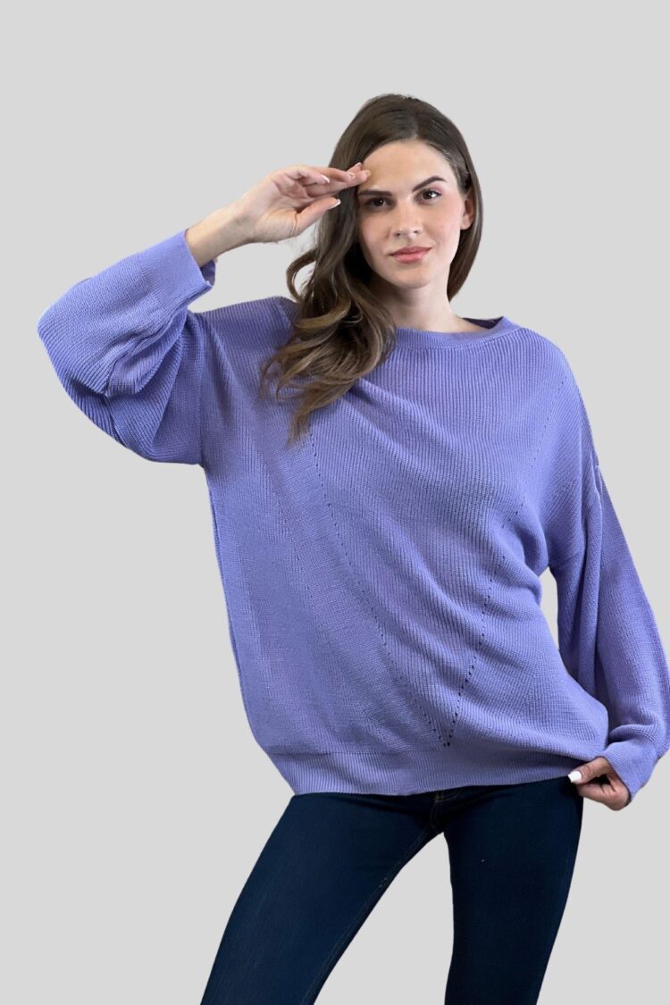 Purple Oversized Fit Sweater With Boat Neck