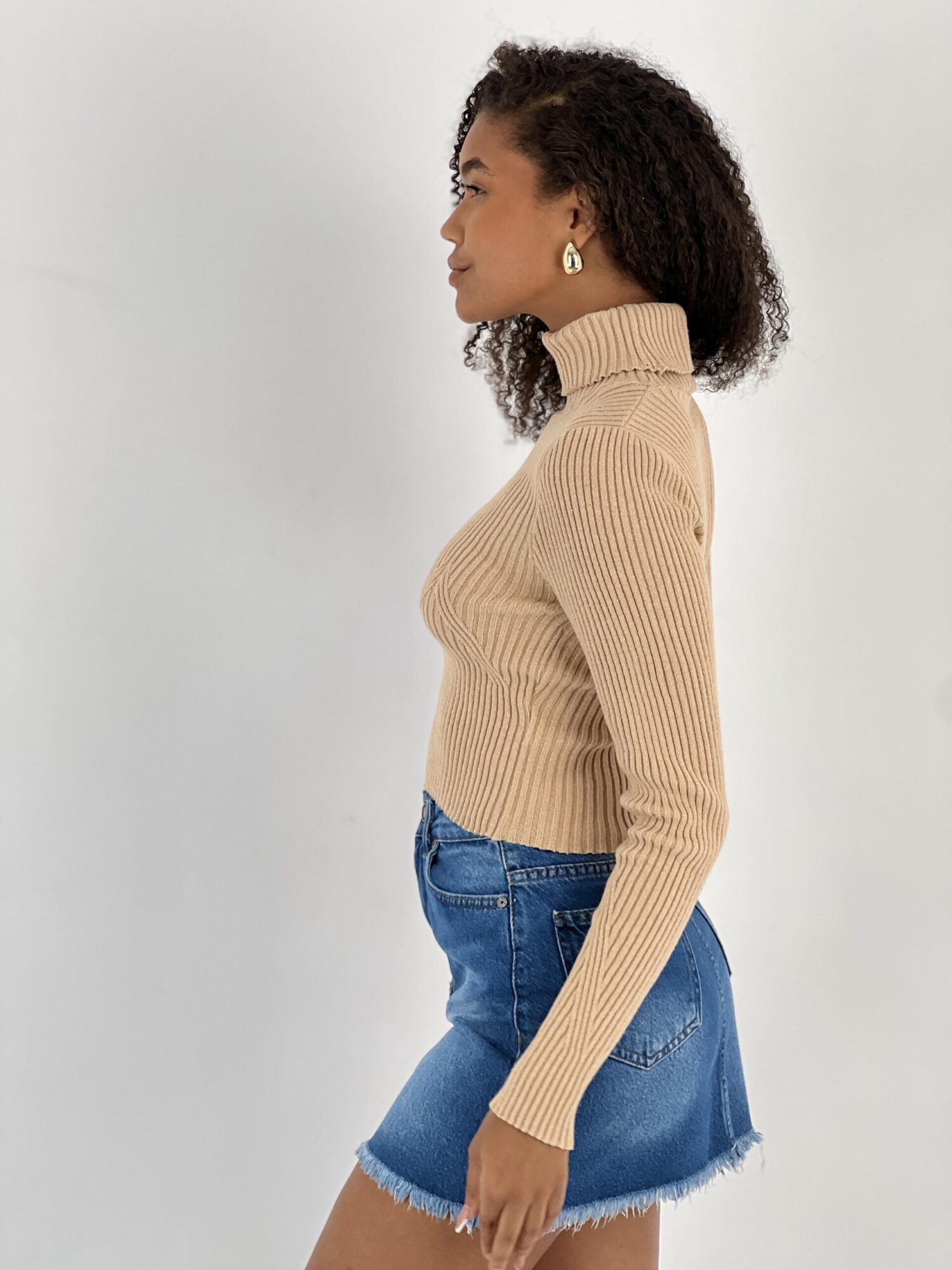Beige Turtle Neck Slim Fit Sweater - Brand: MISS POEM - Women & Kids, Baby Clothes Wholesale - Globality Store