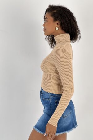 Beige Turtle Neck Slim Fit Sweater - Brand: MISS POEM - Women & Kids, Baby Clothes Wholesale - Globality Store