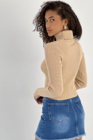 Beige Turtle Neck Slim Fit Sweater - Brand: MISS POEM - Women & Kids, Baby Clothes Wholesale - Globality Store