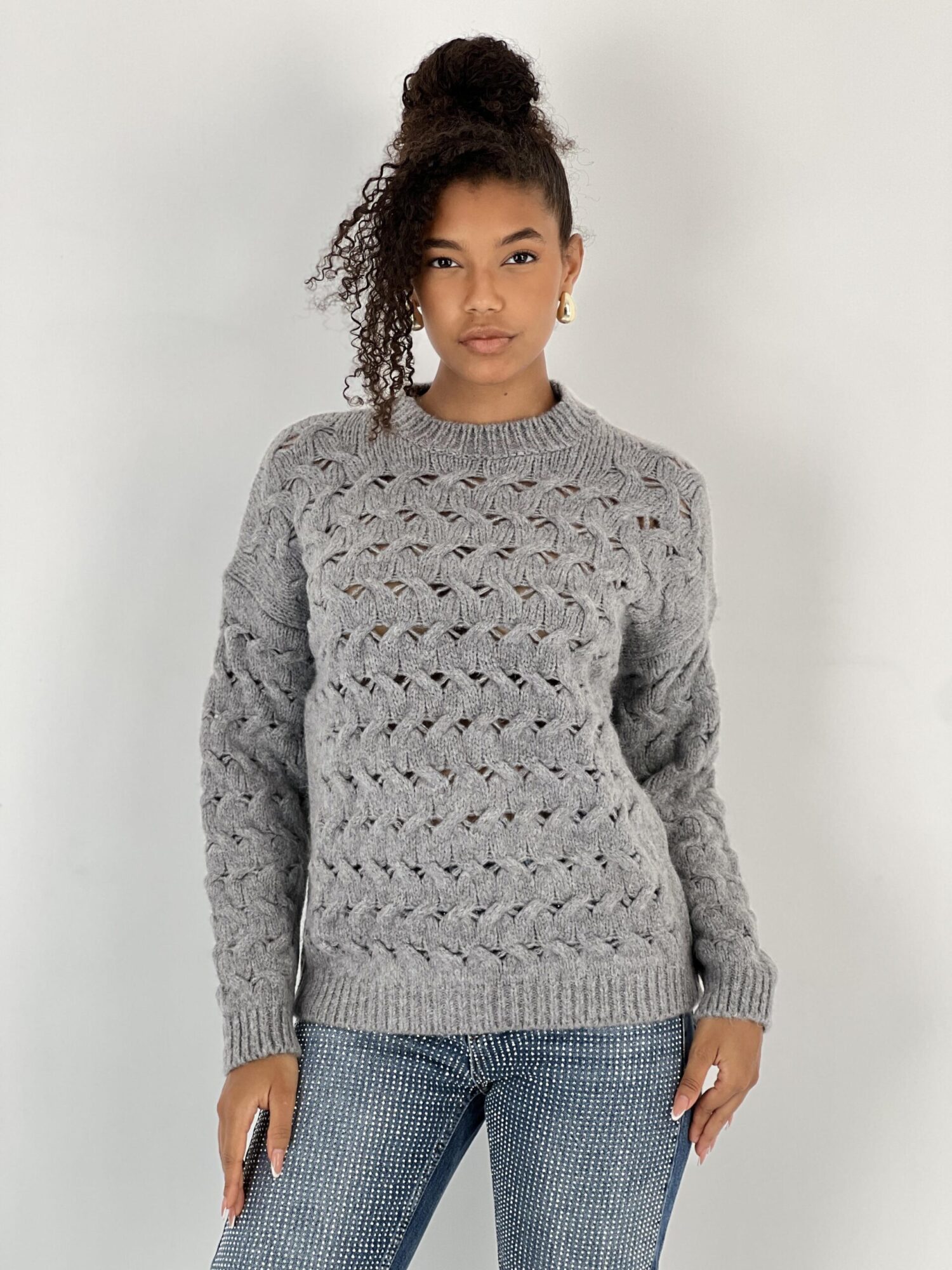 Grey Sweater Casual Vintage Elegant Retro Style - Brand: MISS POEM - Women & Kids, Baby Clothes Wholesale - Globality Store