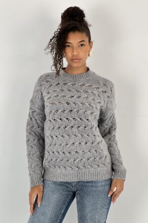 Grey Sweater Casual Vintage Elegant Retro Style - Brand: MISS POEM - Women & Kids, Baby Clothes Wholesale - Globality Store