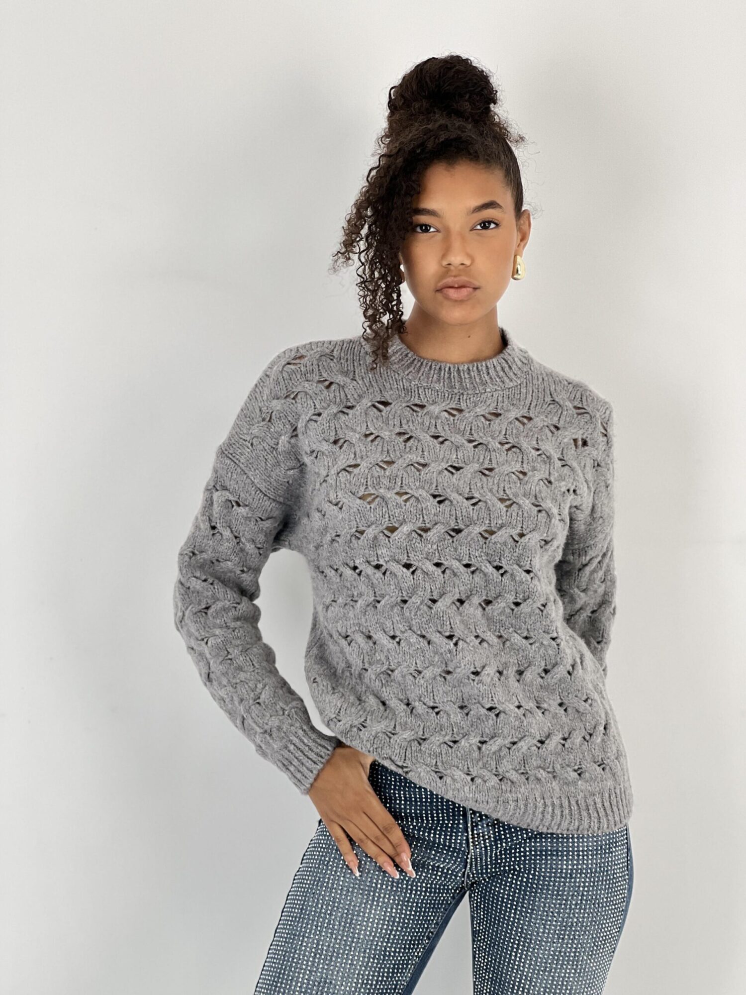Grey Sweater Casual Vintage Elegant Retro Style - Brand: MISS POEM - Women & Kids, Baby Clothes Wholesale - Globality Store