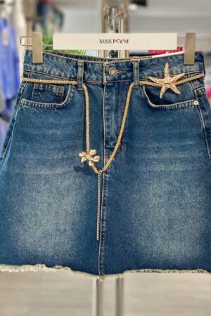 Blue Casual A-Line Mini Skirt With Buttoned Closure - Brand: MISS POEM - Women & Kids, Baby Clothes Wholesale - Globality Store