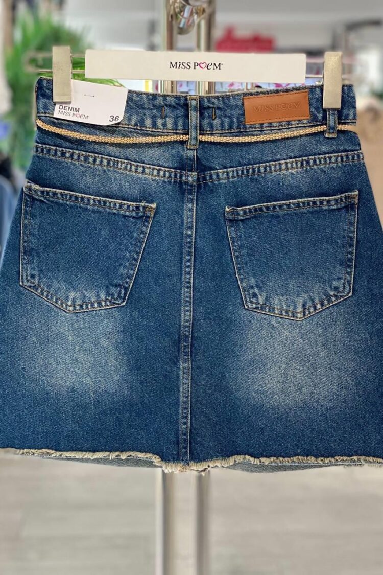 Blue Casual A-Line Mini Skirt With Buttoned Closure