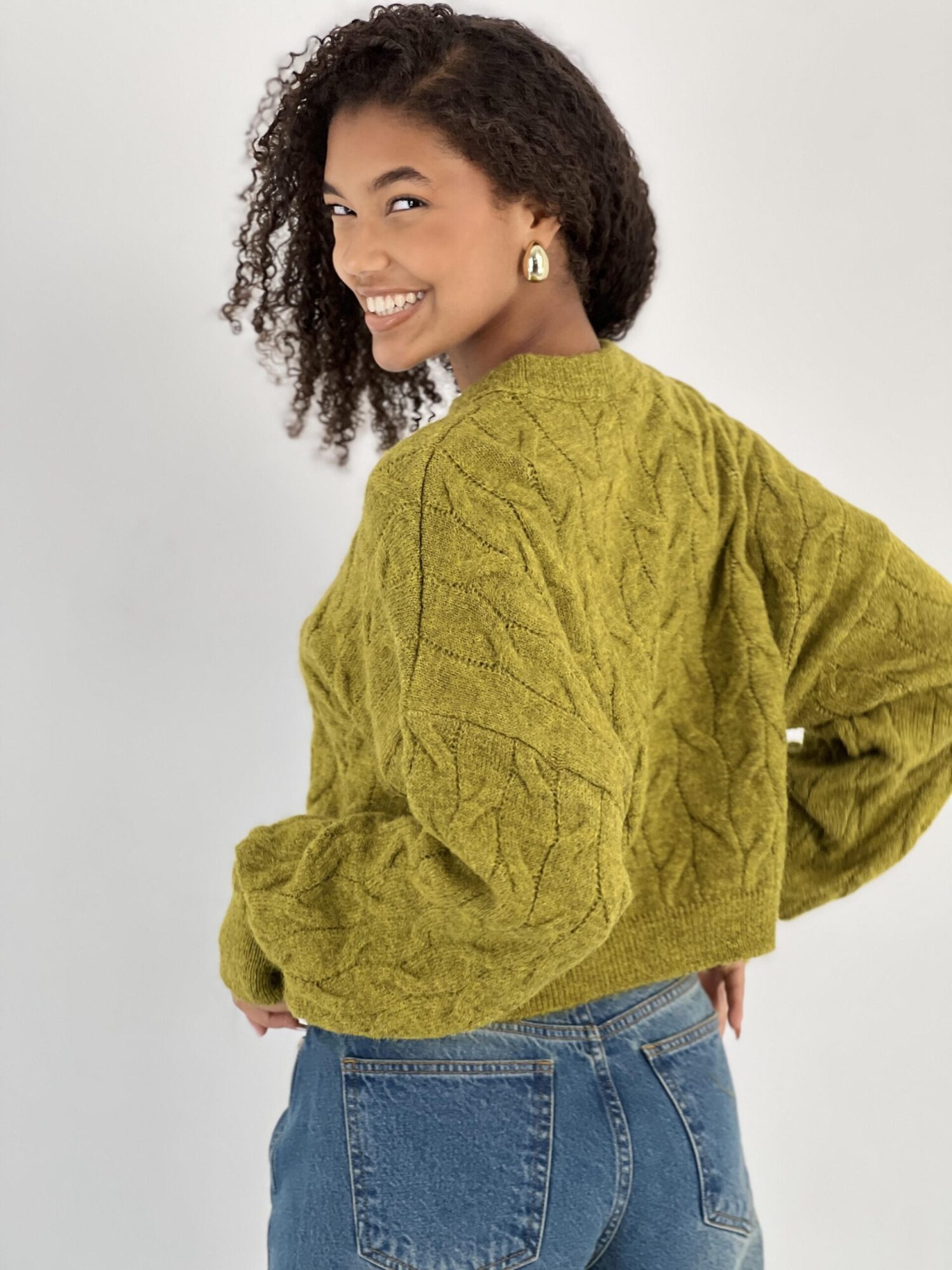 Green Casual Sweater With Crew Neck And Long Sleeves - Brand: MISS POEM - Women & Kids, Baby Clothes Wholesale - Globality Store