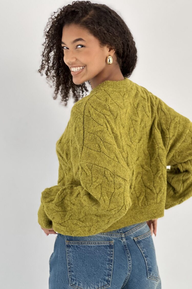 Green Casual Sweater With Crew Neck And Long Sleeves