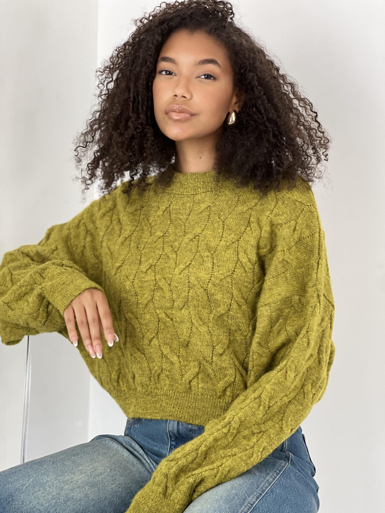 Green Casual Sweater With Crew Neck And Long Sleeves - Brand: MISS POEM - Women & Kids, Baby Clothes Wholesale - Globality Store