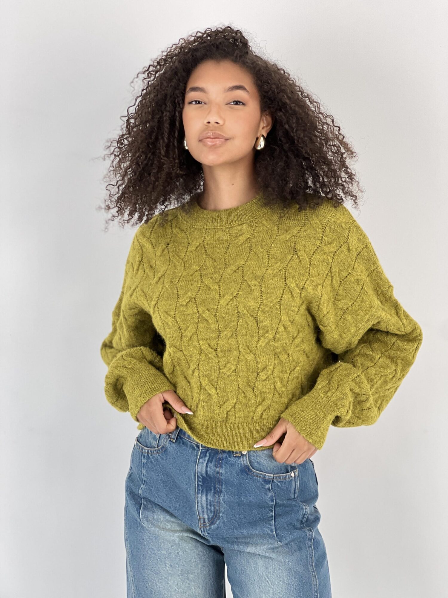 Green Casual Sweater With Crew Neck And Long Sleeves - Brand: MISS POEM - Women & Kids, Baby Clothes Wholesale - Globality Store
