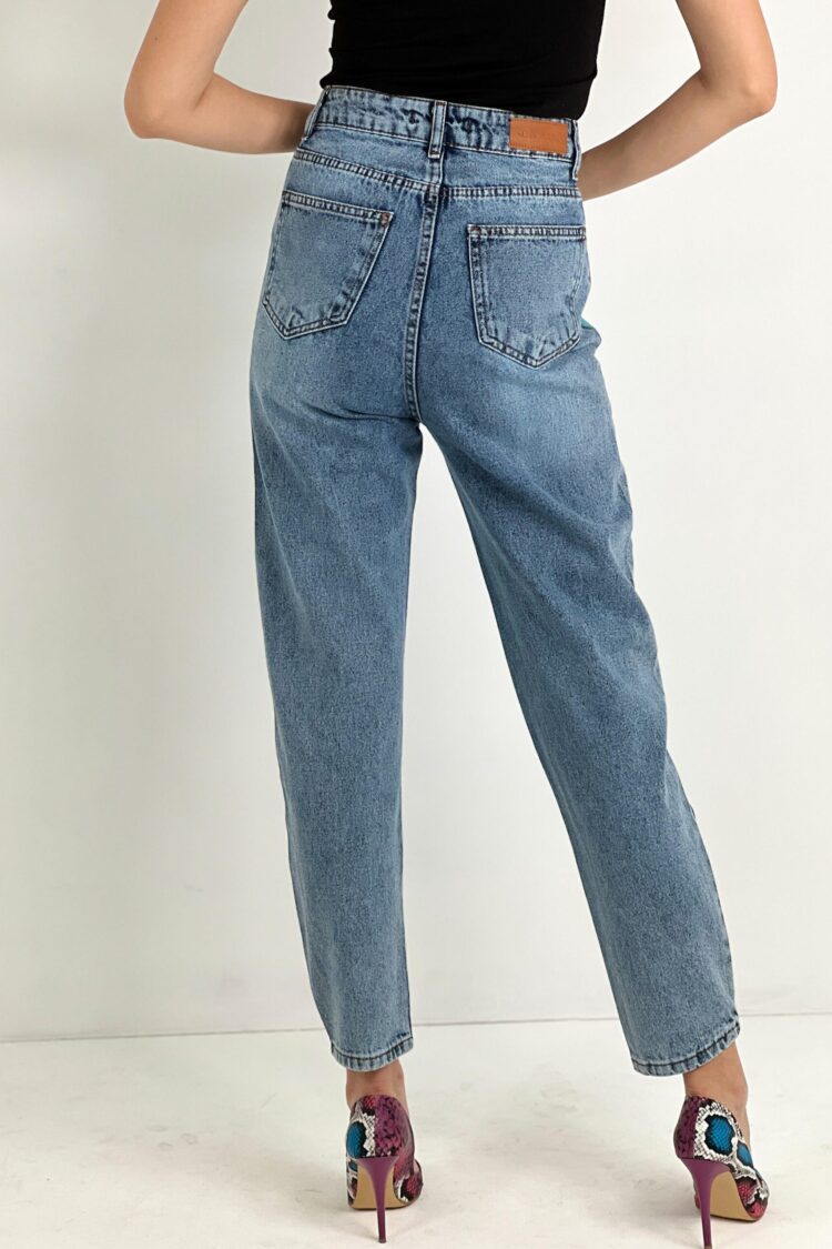 Blue Mom Pants High Waist Cropped Straight Leg