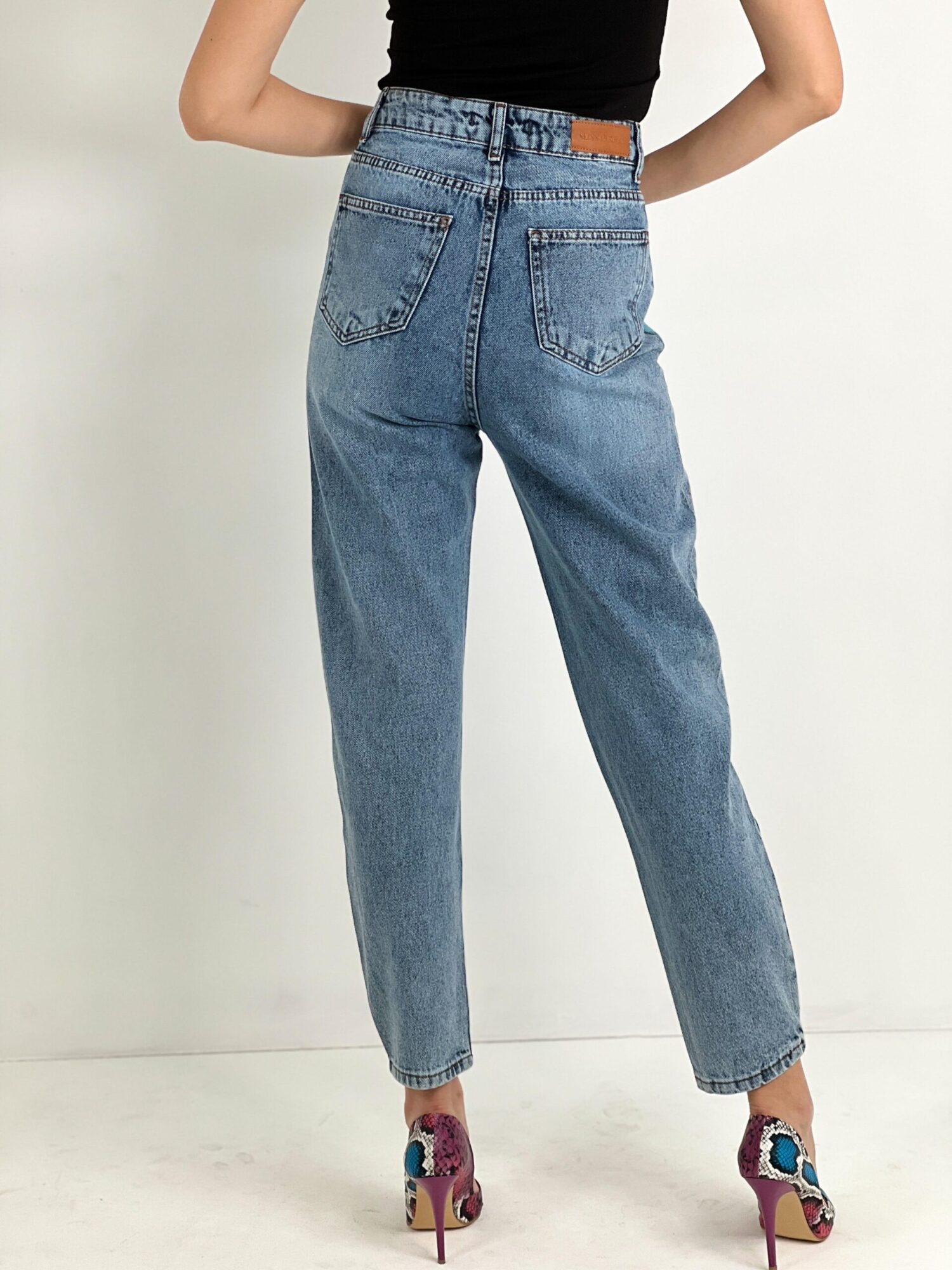 Blue Mom Pants High Waist Cropped Straight Leg - Image 25