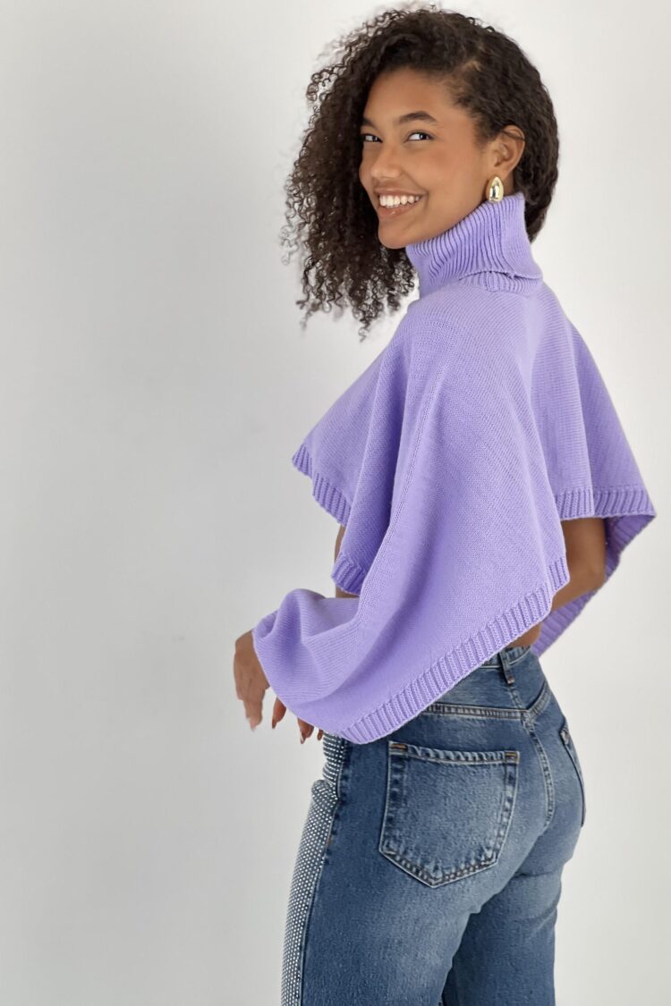 Purple Casual Sweater With Turtle Neck