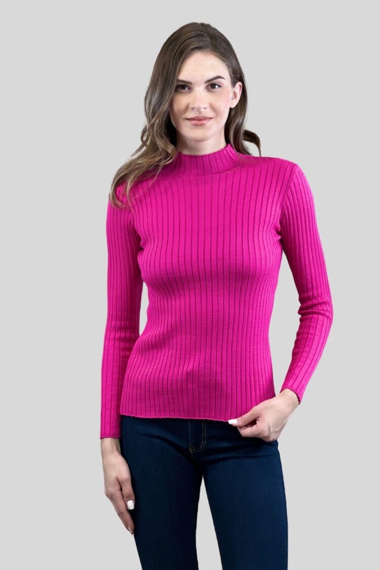 Sweater Slim Fit Striped High Neck Long Sleeve
