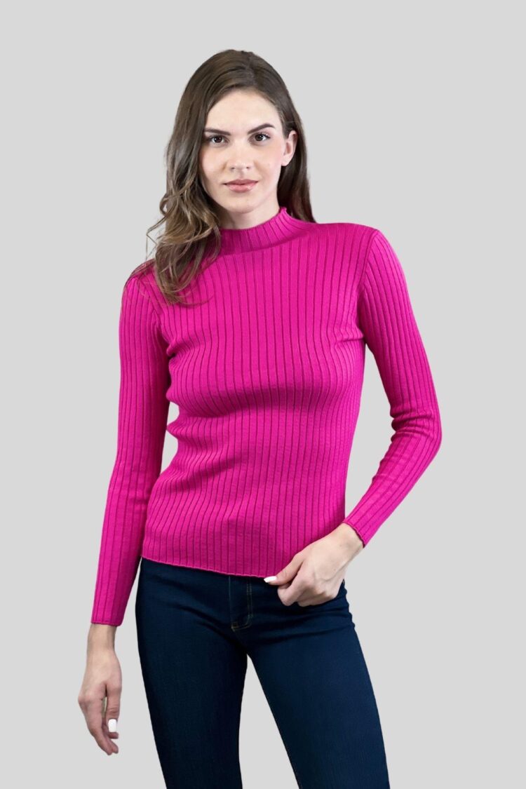 Sweater Slim Fit Striped High Neck Long Sleeve