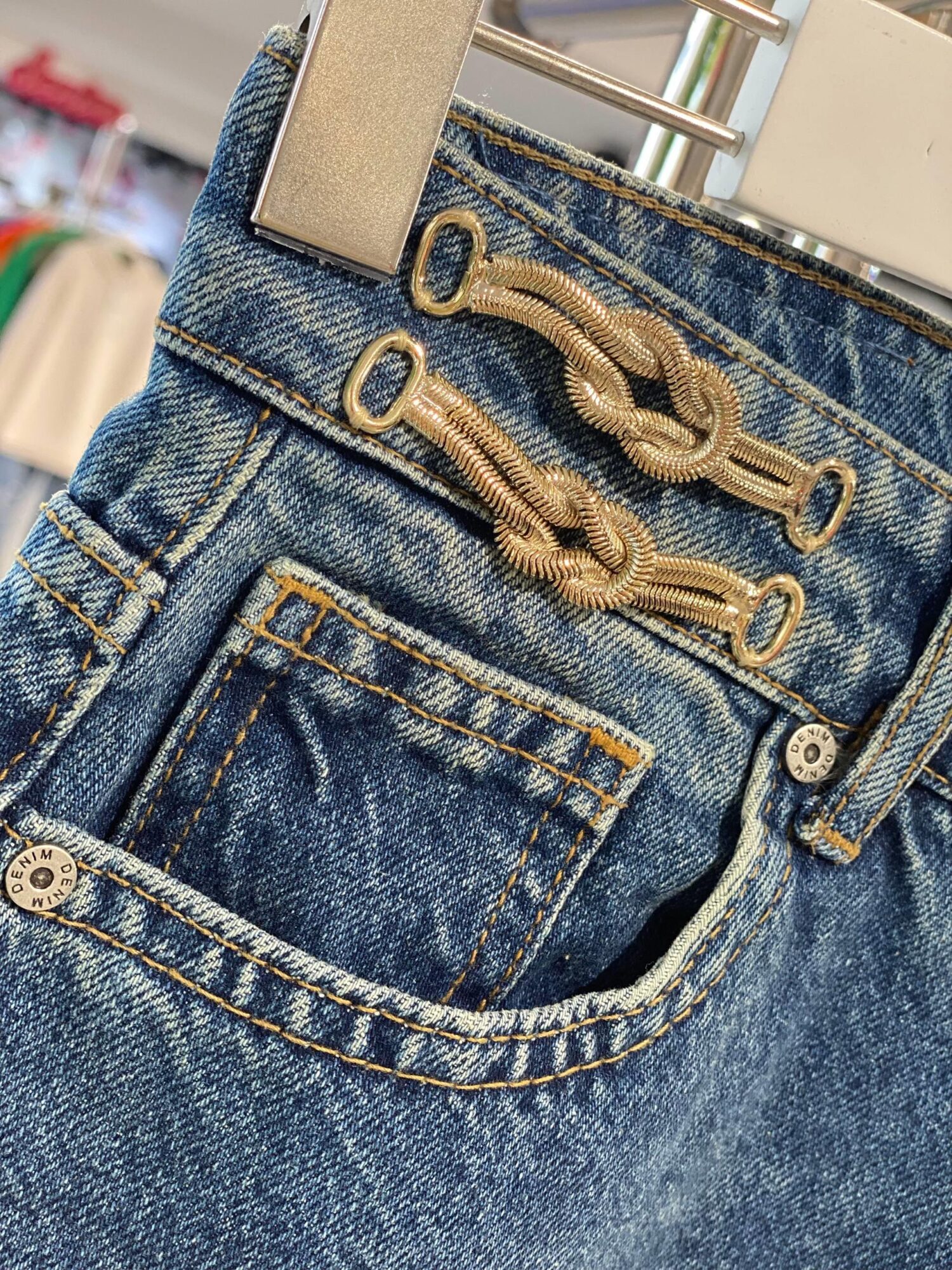 Blue Mom Jeans With Buttoned Closure And Straight Legs - Brand: MISS POEM - Women & Kids, Baby Clothes Wholesale - Globality Store