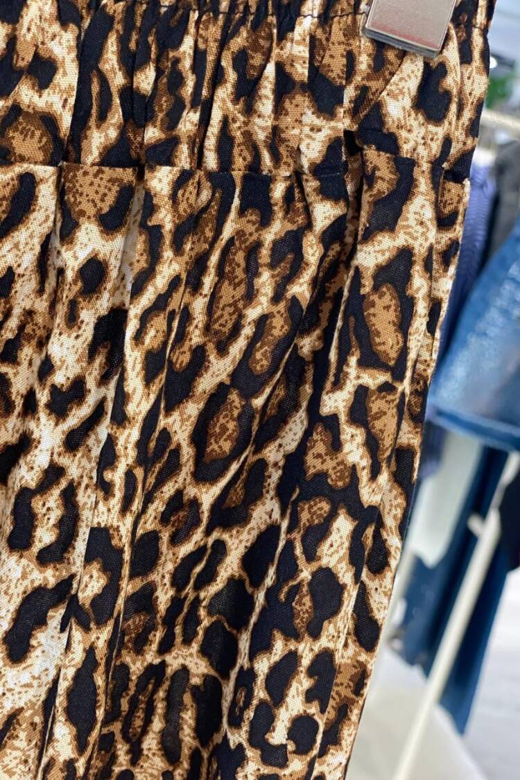 Brown Animal Print Flared Midi Skirt With Slant Pocket