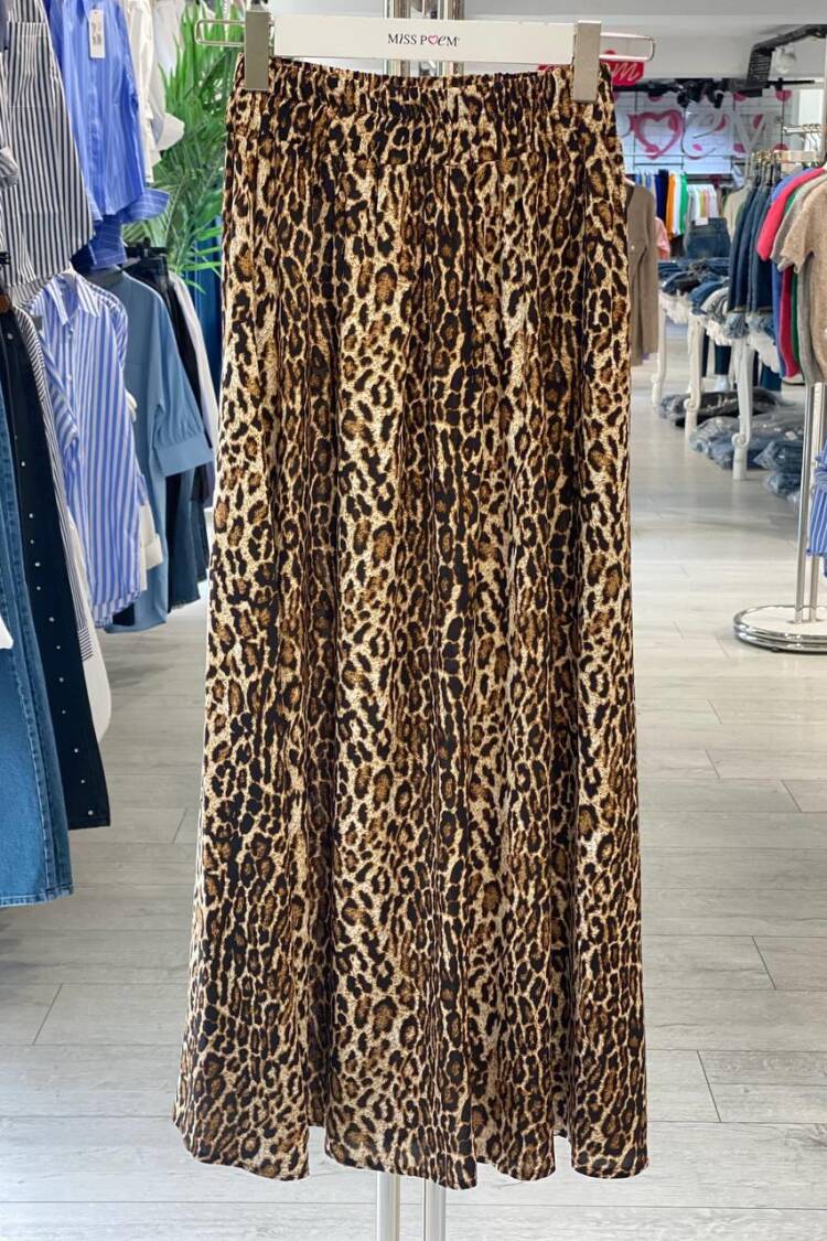 Brown Animal Print Flared Midi Skirt With Slant Pocket - Brand: MISS POEM - Women & Kids, Baby Clothes Wholesale - Globality Store