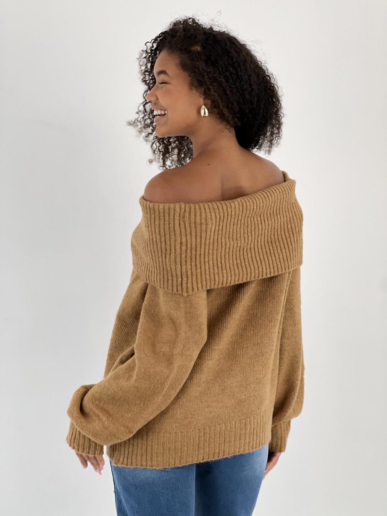 Brown Casual Elegant Sweater With Off Shoulder Neck - Brand: MISS POEM - Women & Kids, Baby Clothes Wholesale - Globality Store