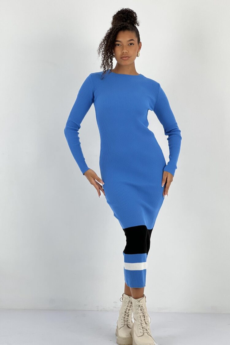 Blue Sheath Dress With Long Sleeves - Brand: MISS POEM - Women & Kids, Baby Clothes Wholesale - Globality Store