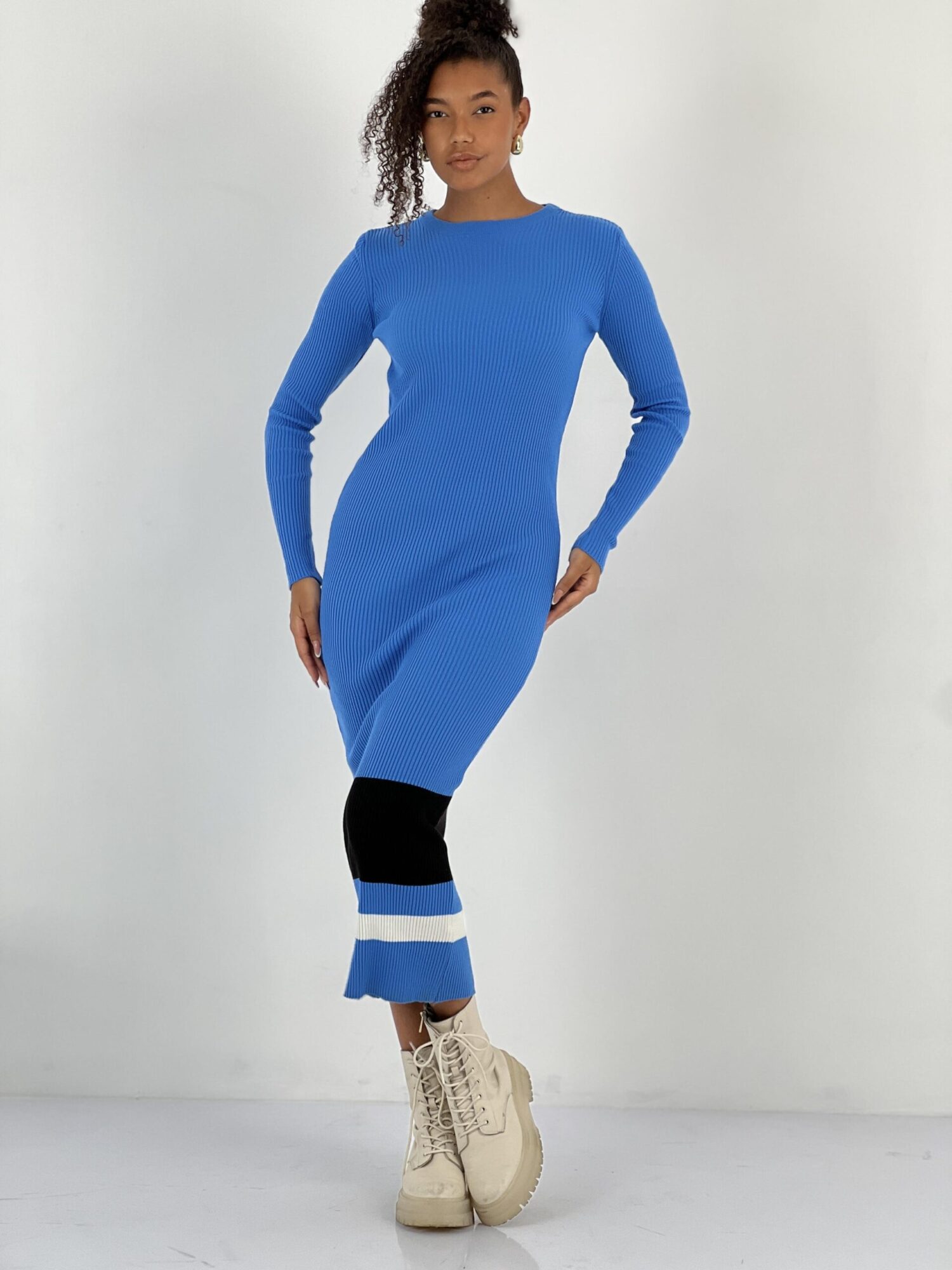 Blue Sheath Dress With Long Sleeves - Brand: MISS POEM - Women & Kids, Baby Clothes Wholesale - Globality Store