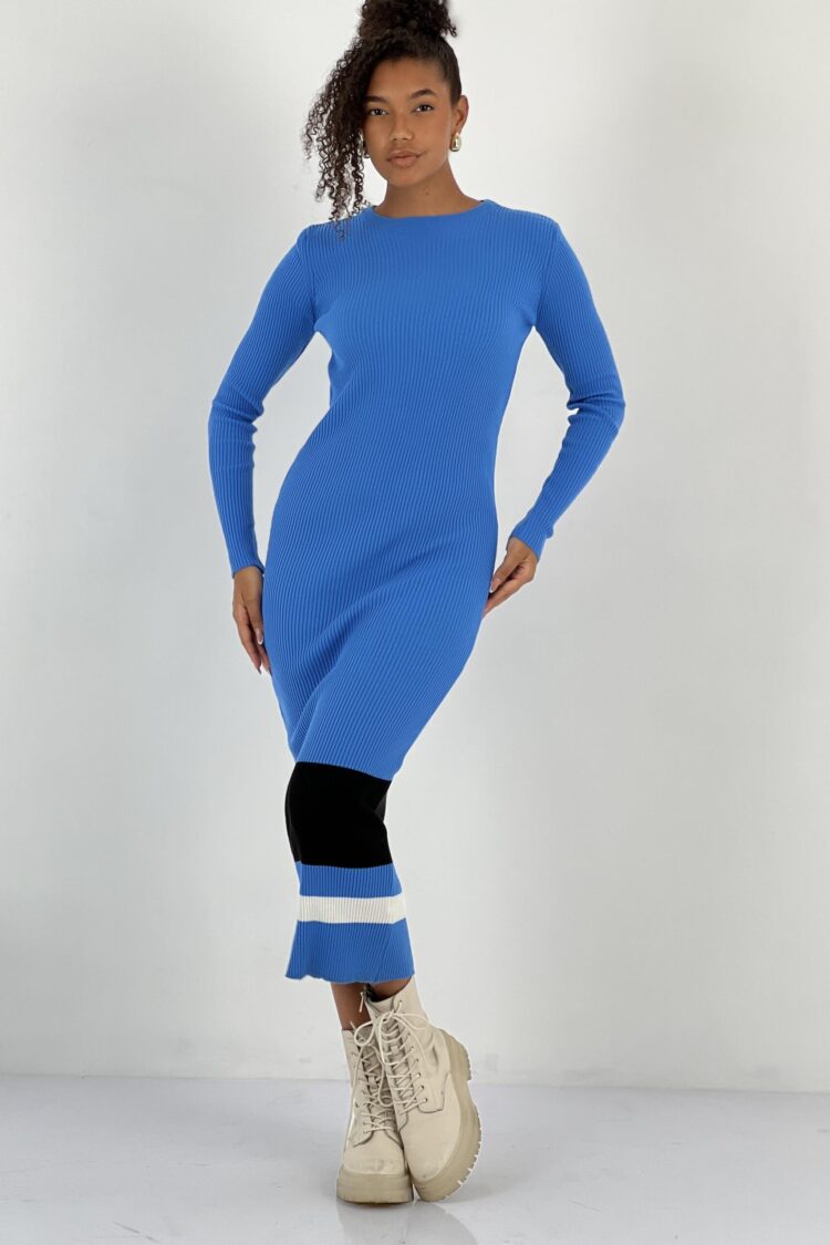 Blue Sheath Dress With Long Sleeves