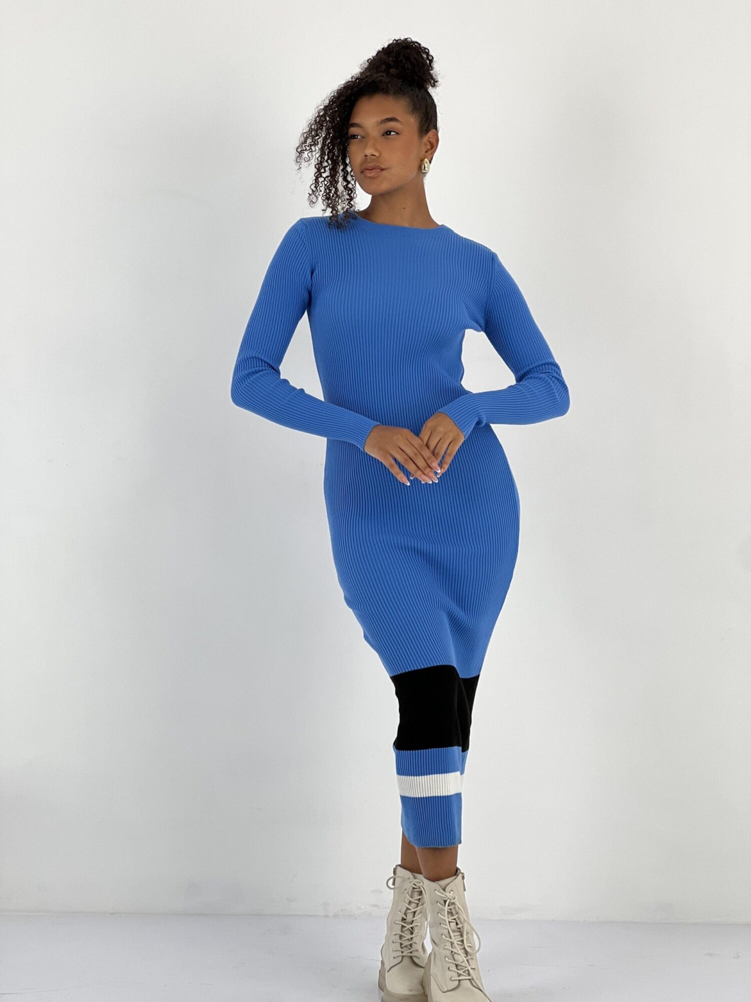 Blue Sheath Dress With Long Sleeves - Brand: MISS POEM - Women & Kids, Baby Clothes Wholesale - Globality Store