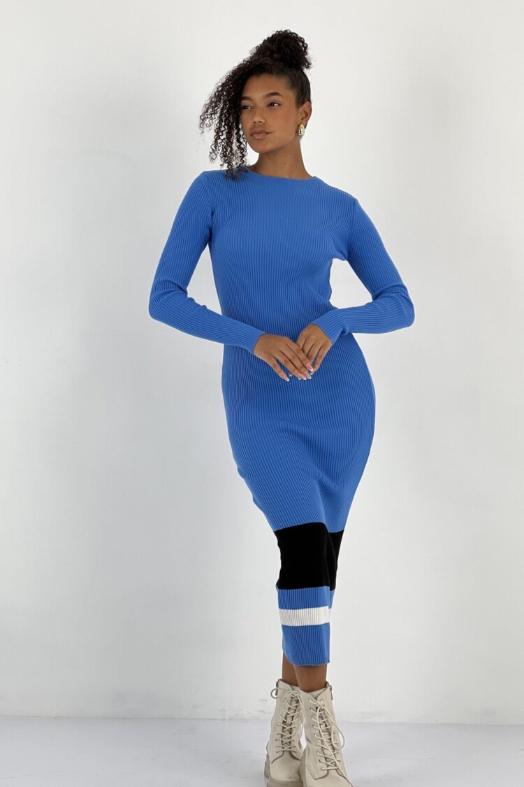 Blue Sheath Dress With Long Sleeves