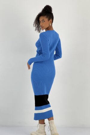 Blue Sheath Dress With Long Sleeves - Brand: MISS POEM - Women & Kids, Baby Clothes Wholesale - Globality Store
