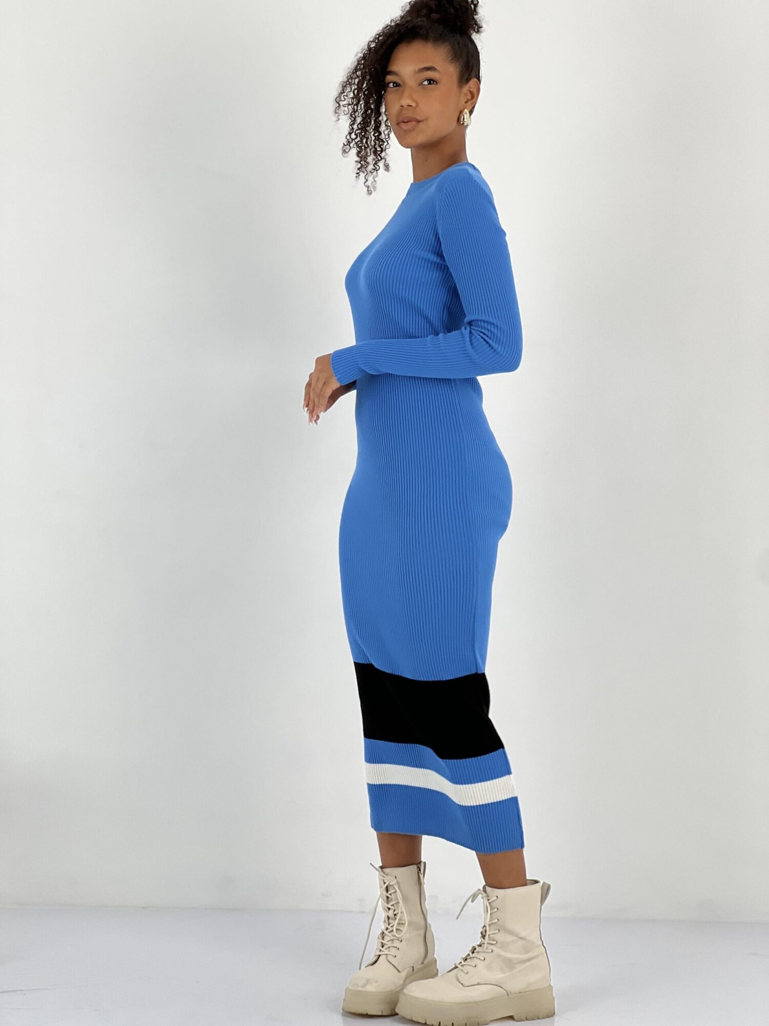 Blue Sheath Dress With Long Sleeves - Brand: MISS POEM - Women & Kids, Baby Clothes Wholesale - Globality Store